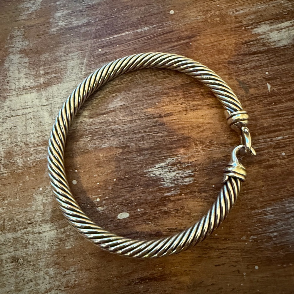 Authentic David Yurman-Twisted Rope Cable Bangle Bracelet in Two-Tone Metal